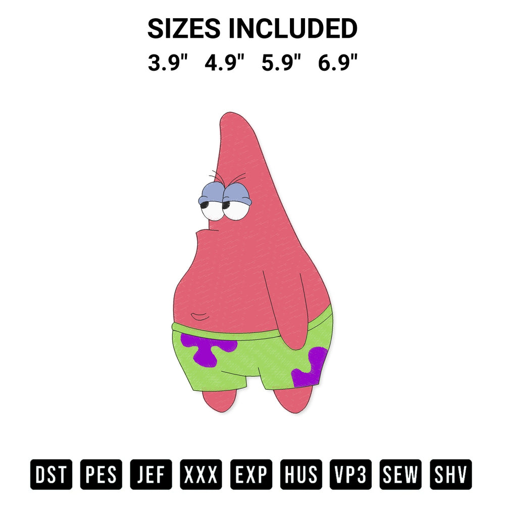 Create amazing crafts with the Patrick Star Embroidery Design embroidery file. High-quality digital download from Designspacks.com, perfect for beginners and pros. Available sizes: 3.9", 4.9", 5.9", 6.9".