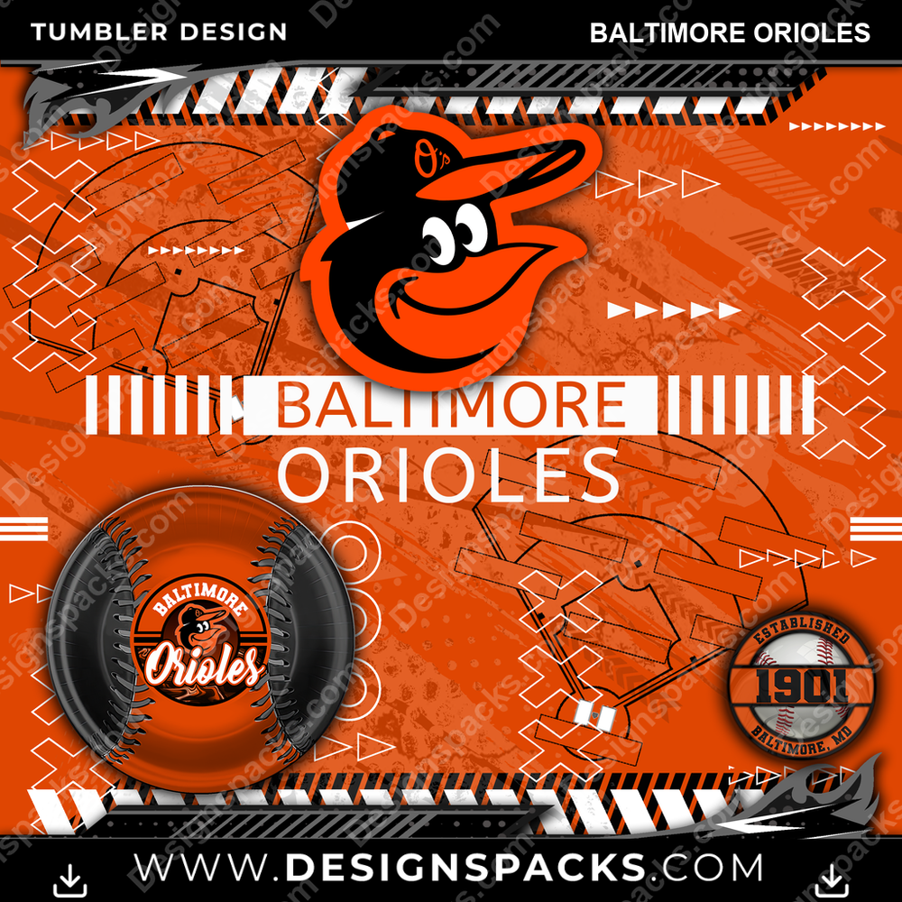 Baseball Xs & Os Baltimore Orioles Tumbler Digital Wrap Design