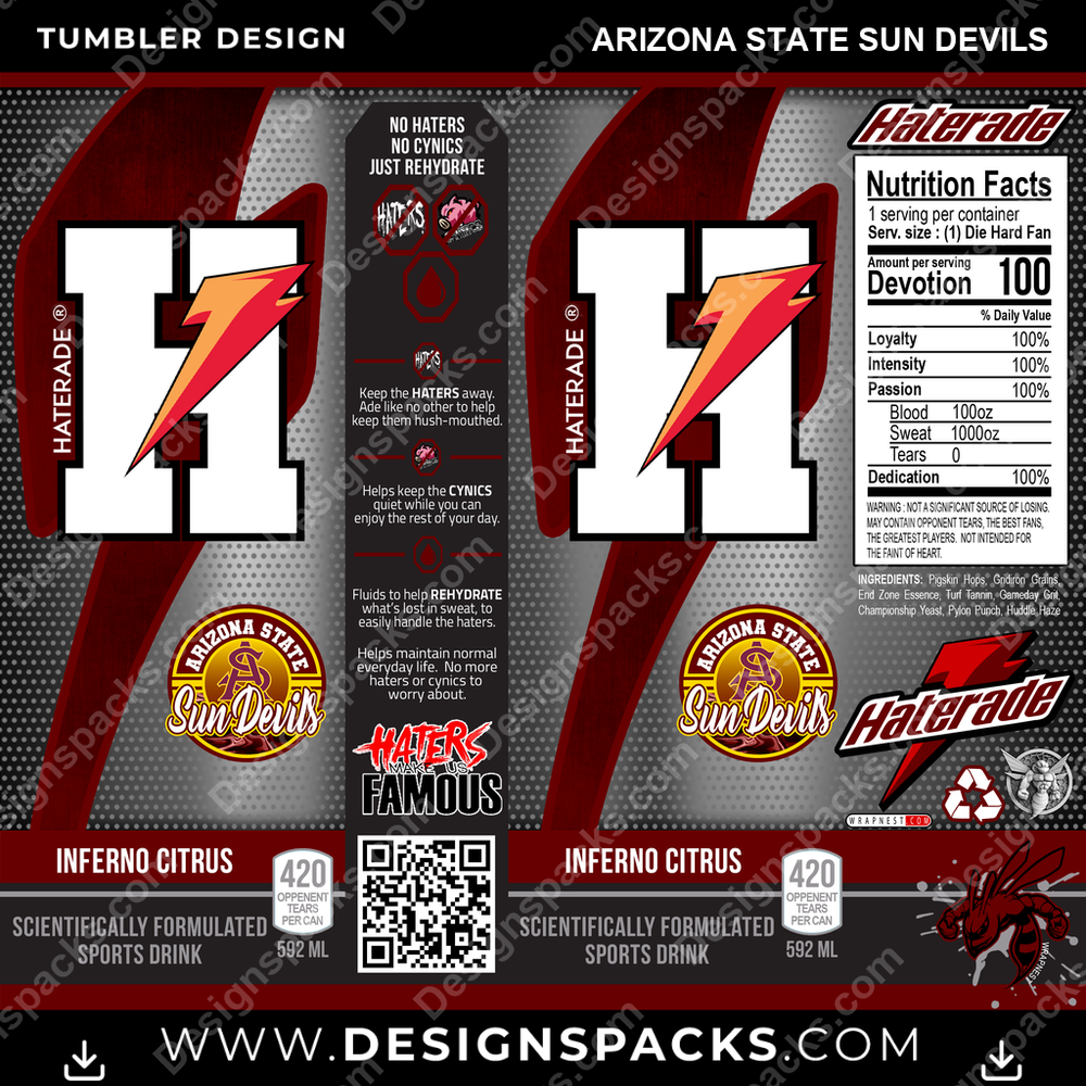College Sport Haterade Arizona State Sun Devils Tumbler Digital Wrap Design