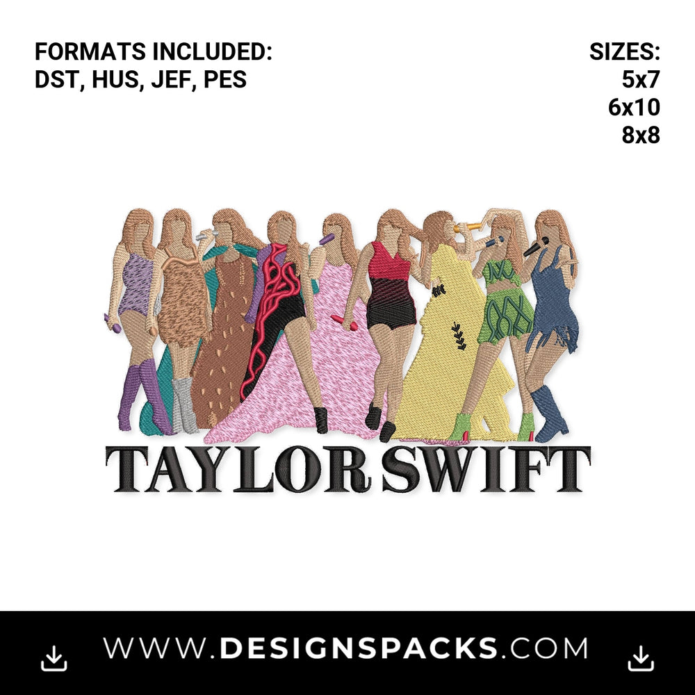 Taylor Swift Eras Tour Outfits Lineup Embroidery Design - Instant digital download pattern at Designspacks.com