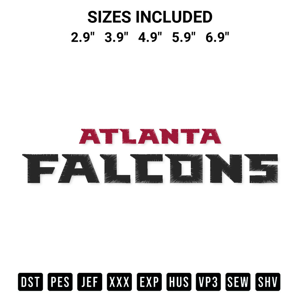 Elevate your next project with our Atlanta Falcons Wordmark Embroidery Design embroidery file. Shop high-quality digital patterns instantly at Designspacks.com. Available sizes: 2.9", 3.9", 4.9", 5.9", 6.9".