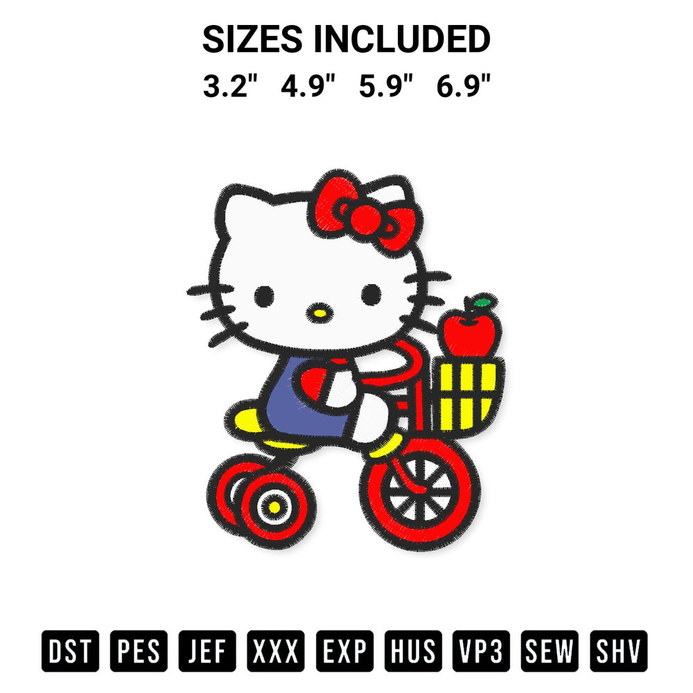 Elevate your next project with our Kitty Picnic Bike Embroidery Design embroidery file. Shop high-quality digital patterns instantly at Designspacks.com. Available sizes: 3.2", 4.9", 5.9", 6.9".