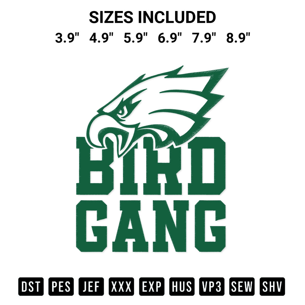 Download the Bird Gang Eagle Embroidery Design machine embroidery design exclusively at Designspacks.com. Premium digitized pattern for apparel and DIY crafts. Available sizes: 3.9", 4.9", 5.9", 6.9", 7.9", 8.9".