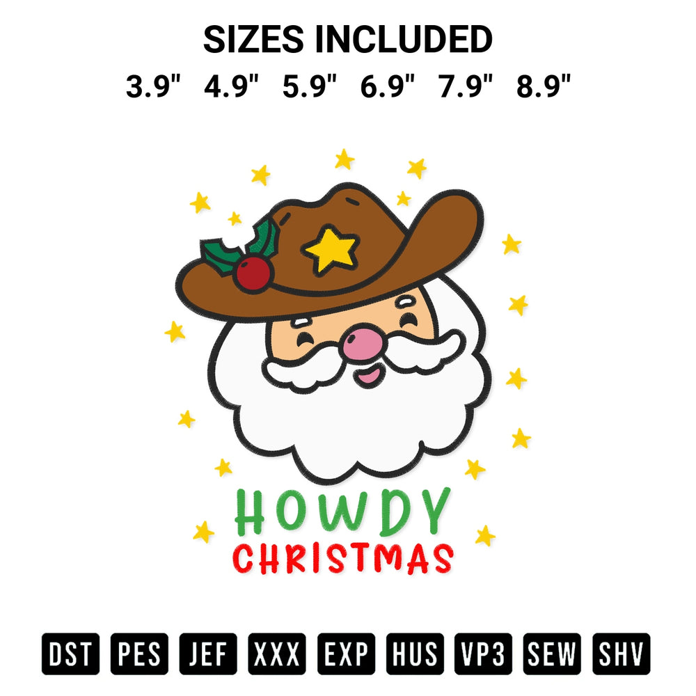 Get the Howdy Christmas Santa Cowboy Face Embroidery Design embroidery design for your custom crafts! Premium digitized files available for instant download at Designspacks.com. Available sizes: 3.9", 4.9", 5.9", 6.9", 7.9", 8.9".