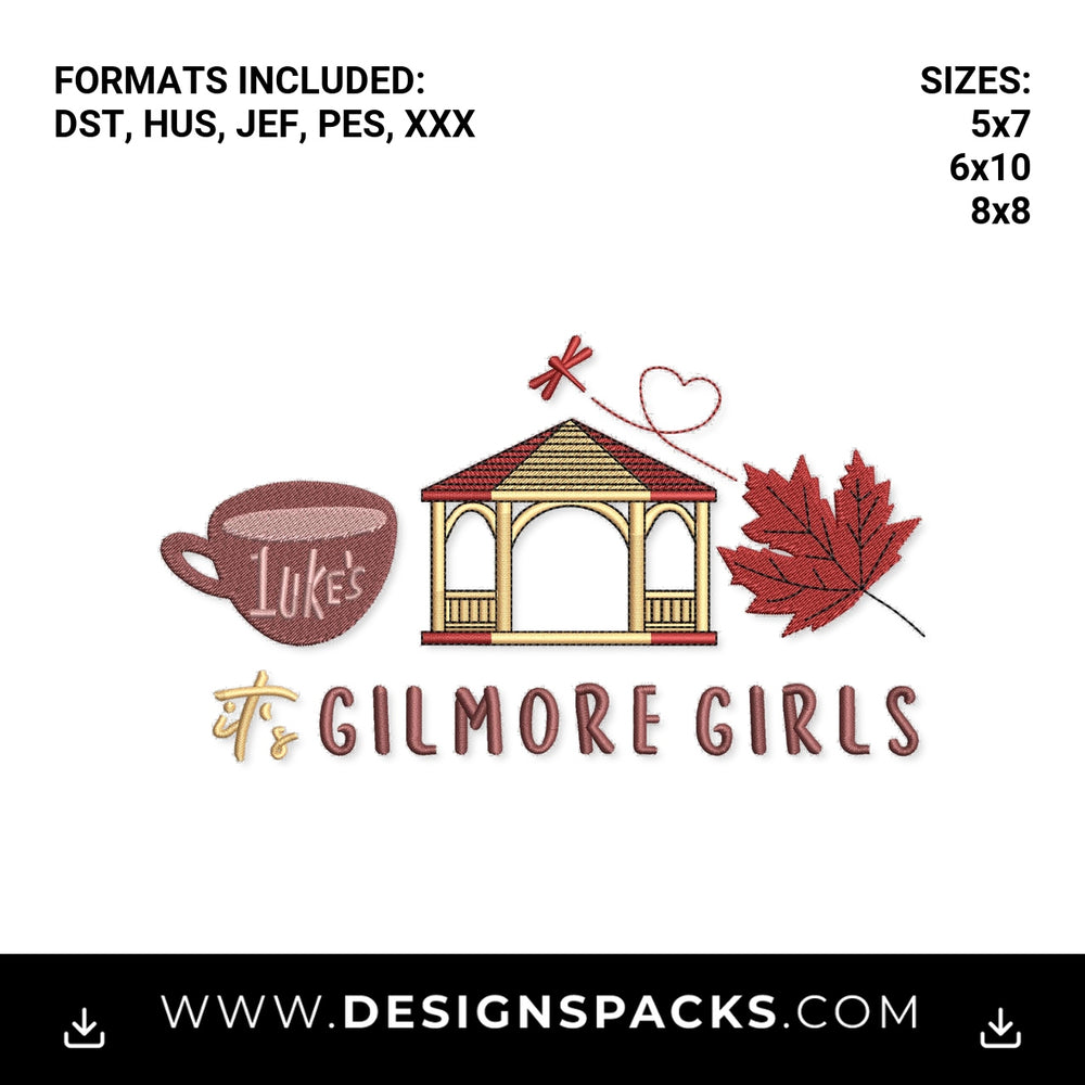 Gilmore Girls Stars Hollow Fall Icons Embroidery Design - Instant digital download pattern at Designspacks.com