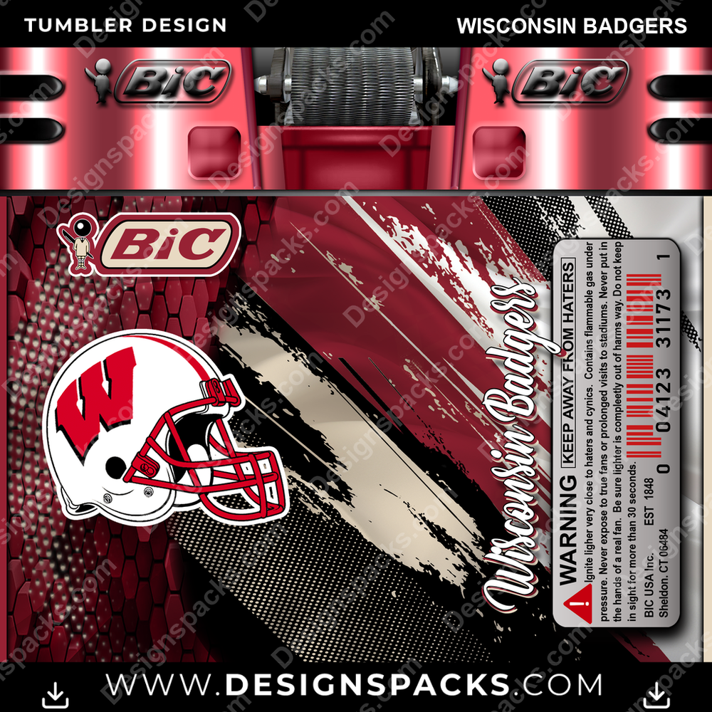 College Sport BIC Lighter Wisconsin Badgers Tumbler Digital Wrap Design