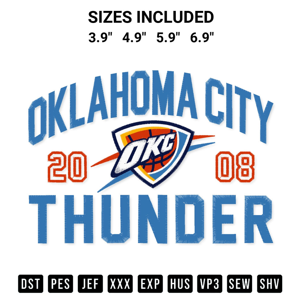 Elevate your next project with our Oklahoma City Thunder 2008 Embroidery Design embroidery file. Shop high-quality digital patterns instantly at Designspacks.com. Available sizes: 3.9", 4.9", 5.9", 6.9".