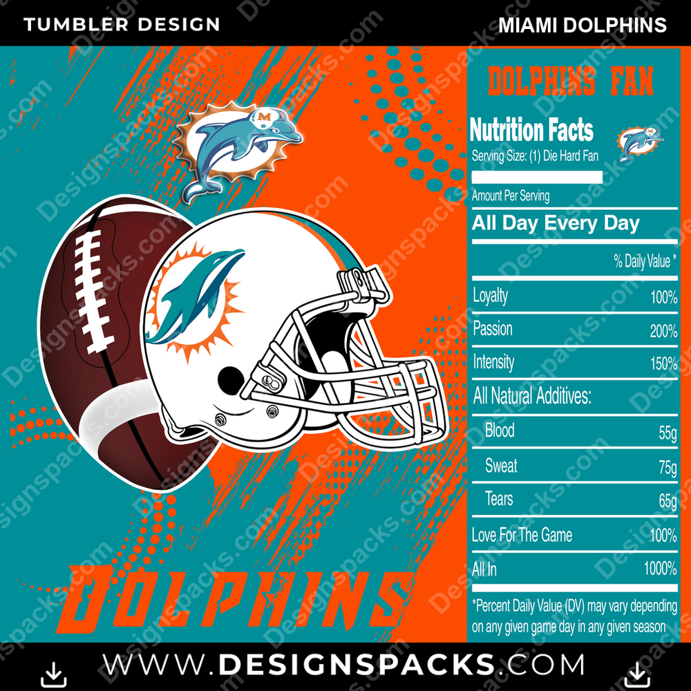 Football Team Fan Miami Dolphins NFL Football Tumbler Digital Wrap Design Download