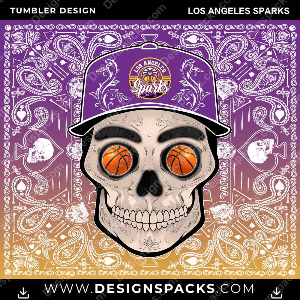 Basketball Skull Handkerchief Los Angeles Sparks NBA Tumbler Digital Wrap Design Download