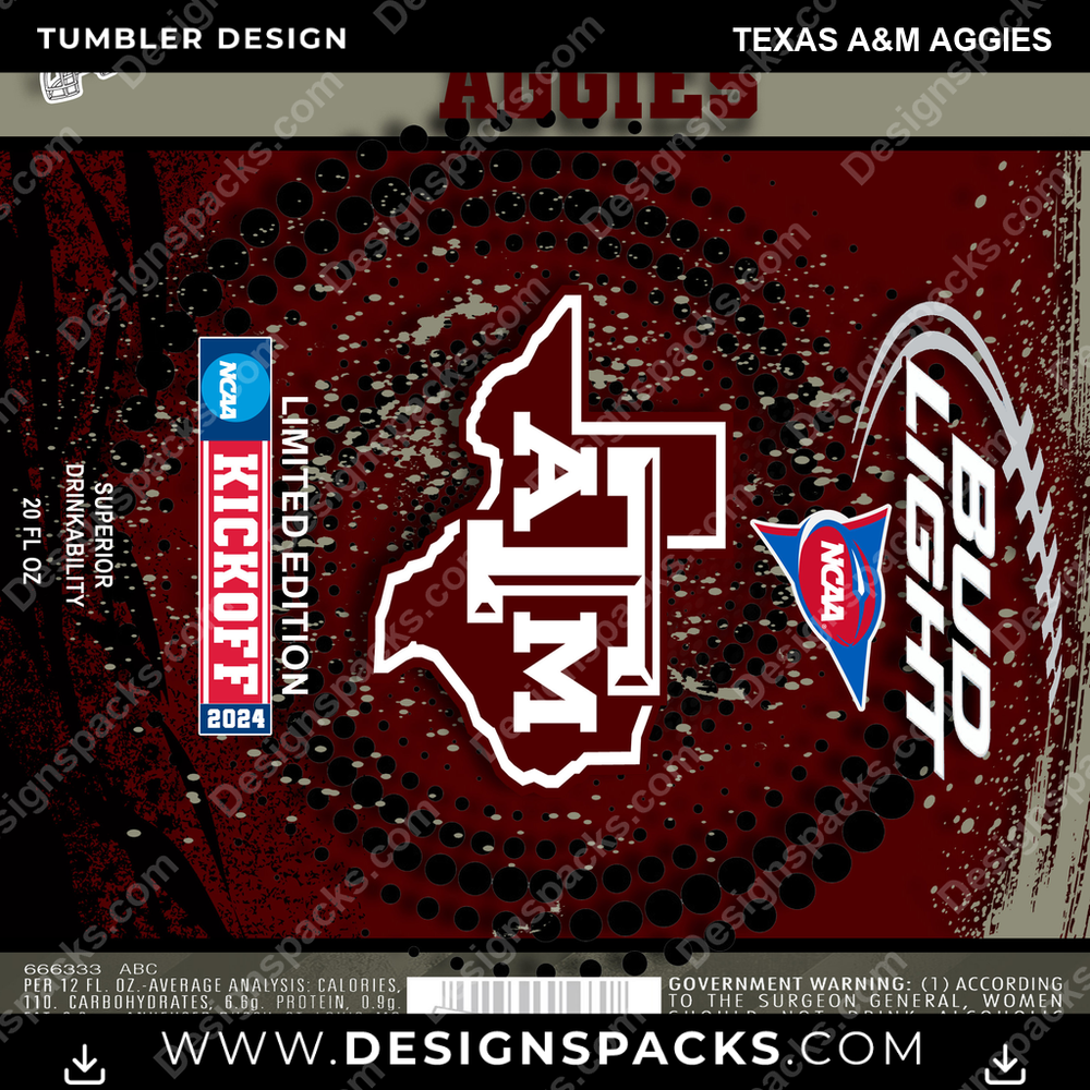 College Sport Bud Texas A&M Aggies NCAA College Sport Tumbler Digital Wrap Design Download