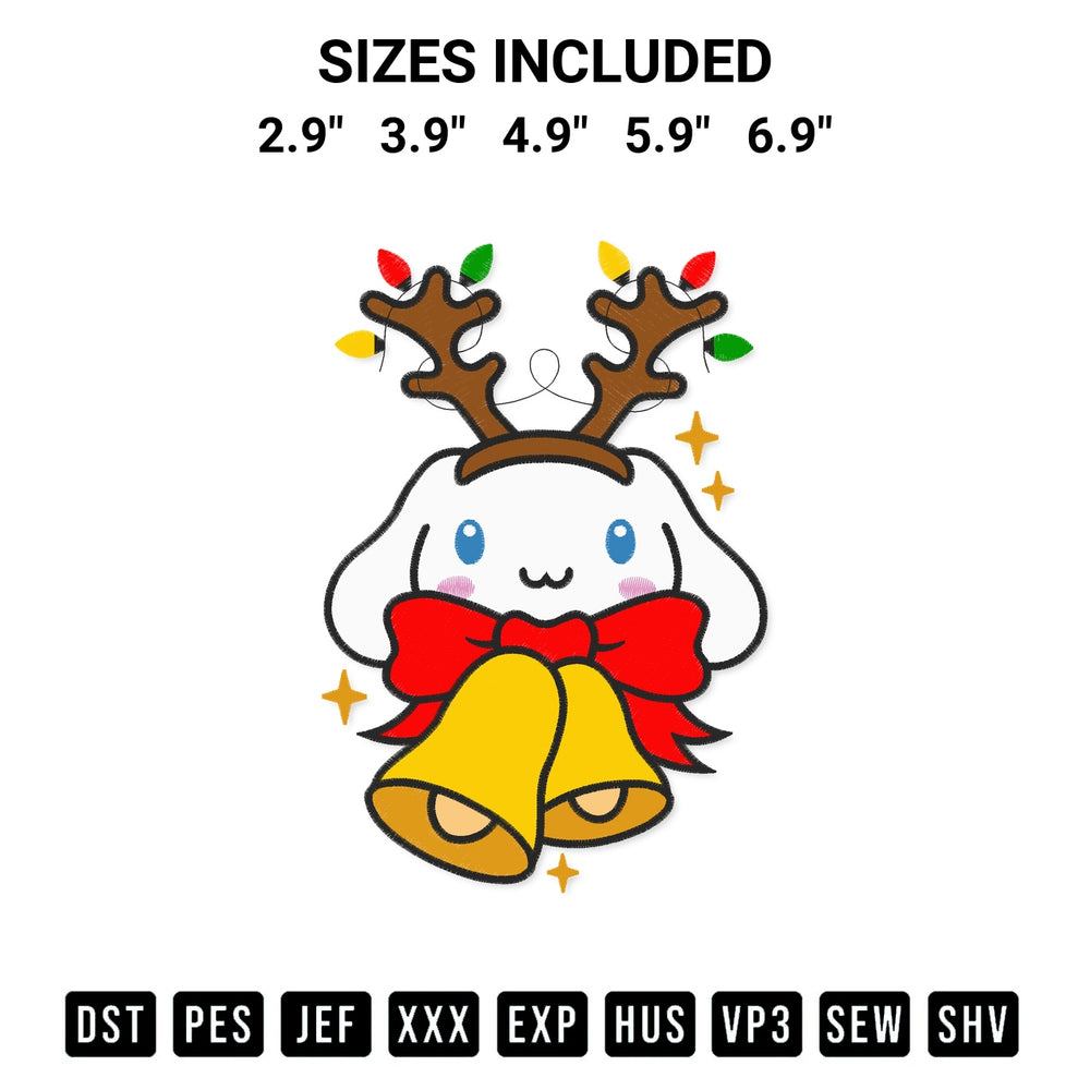 Looking for the perfect pattern? Download the Cinnamoroll Reindeer Christmas Embroidery Design embroidery design today at Designspacks.com. Crisp, clean stitching guaranteed. Available sizes: 2.9", 3.9", 4.9", 5.9", 6.9".