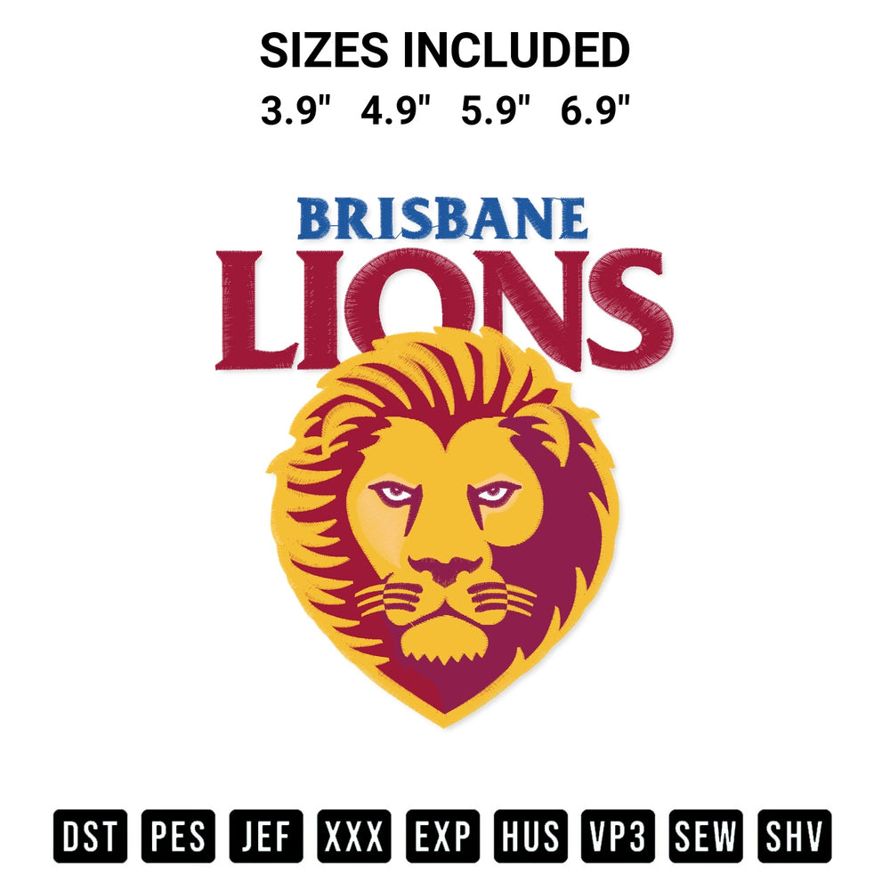 Stitch like a pro with the Afl Brisbane Lions Logo Embroidery Design embroidery pattern from Designspacks.com. High-quality digital machine embroidery file. Available sizes: 3.9", 4.9", 5.9", 6.9".