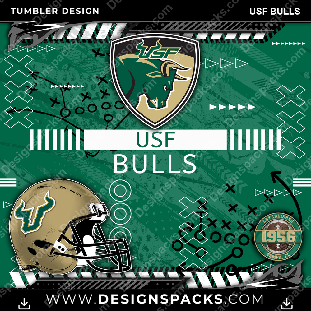 College Sport Xs & Os USF Bulls NCAA College Sport Tumbler Digital Wrap Design Download