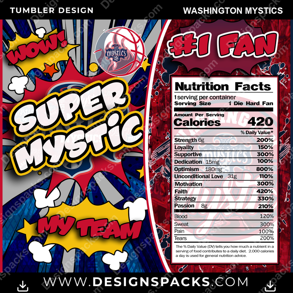 Basketball Super Team Washington Mystics Tumbler Digital Wrap Design