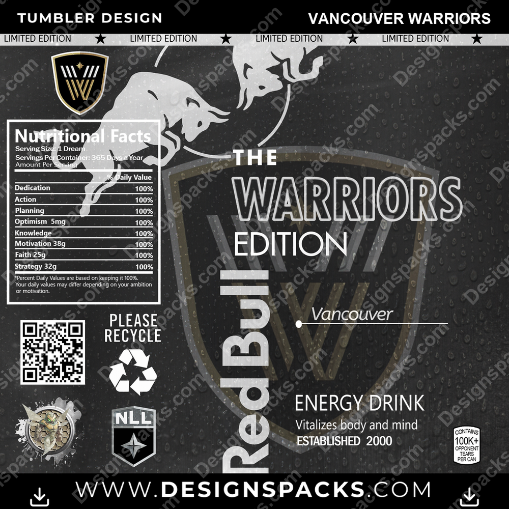 Lacrosse Red Bull Vancouver Warriors Tumbler Digital Wrap Design