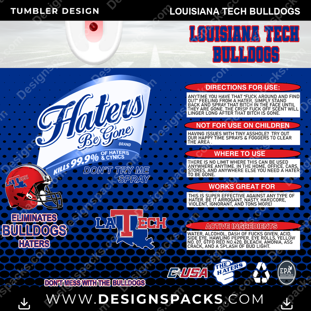 College Sport Haters Be Gone Louisiana Tech Bulldogs Tumbler Digital Wrap Design
