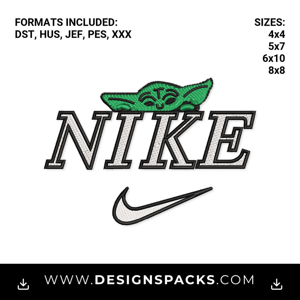 Peeking Baby Yoda Nike Swoosh Embroidery Design - Instant digital download pattern at Designspacks.com