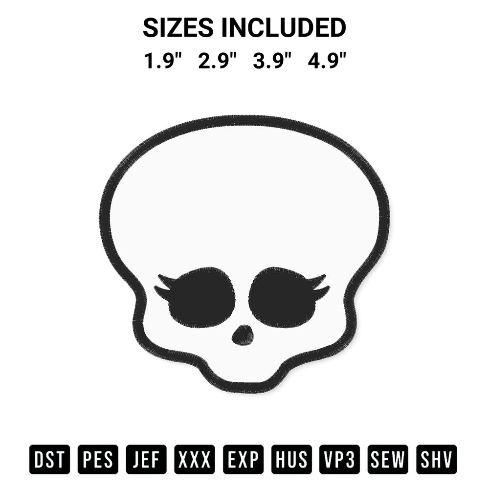Stitch like a pro with the Spectra Head Monster High Embroidery Design embroidery pattern from Designspacks.com. High-quality digital machine embroidery file. Available sizes: 1.9", 2.9", 3.9", 4.9".