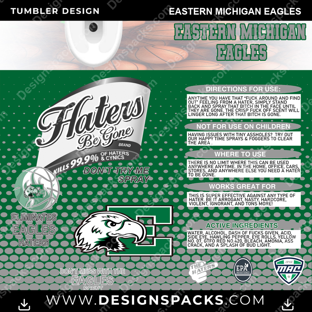 College Sport Hates Be Gone (MBB) Eastern Michigan Eagles NCAA College Sport Tumbler Digital Wrap Design Download