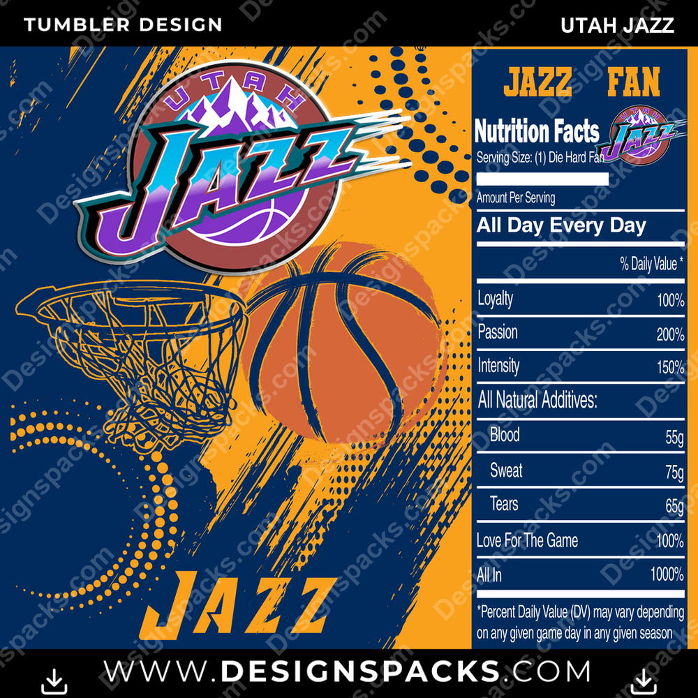 Basketball Team Fan Utah Jazz Tumbler Digital Wrap Design