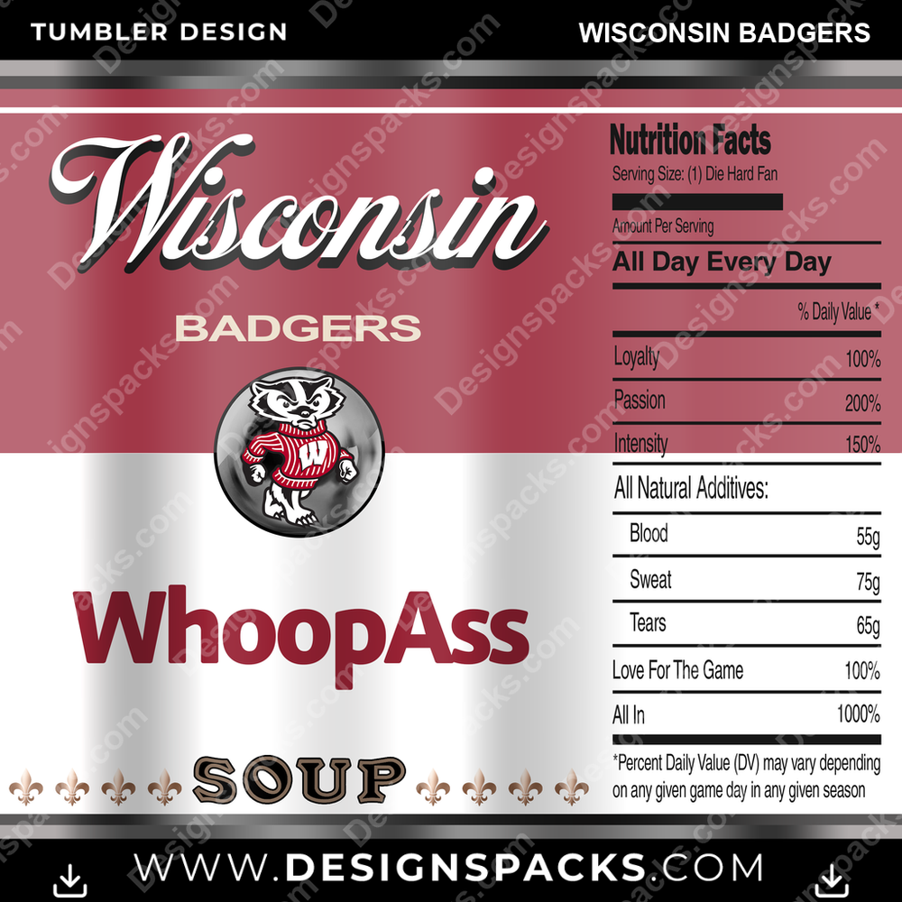 College Sport Soup Can Wisconsin Badgers NCAA College Sport Tumbler Digital Wrap Design Download