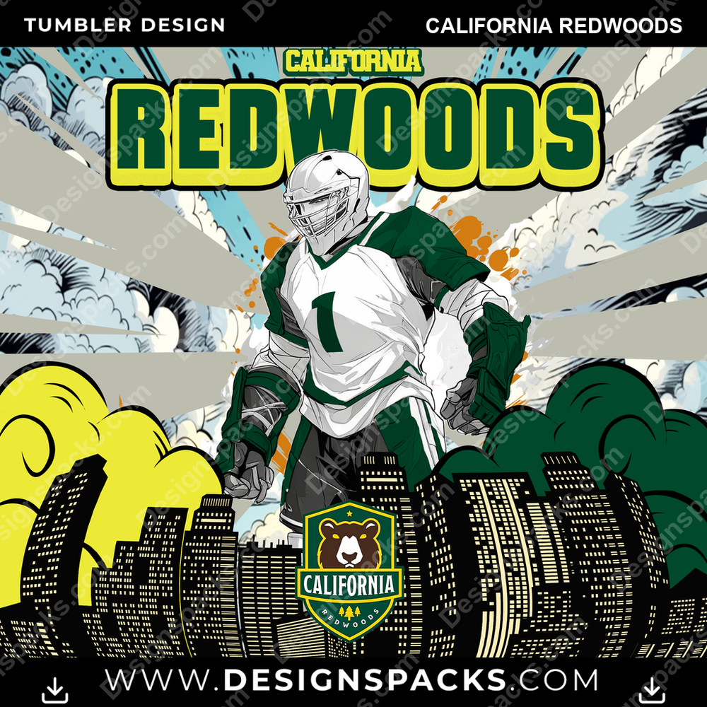 Lacrosse Comic Cover California Redwoods Tumbler Digital Wrap Design