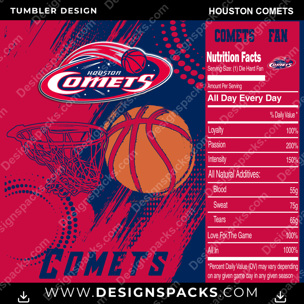Basketball Team Fan Houston Comets Tumbler Digital Wrap Design