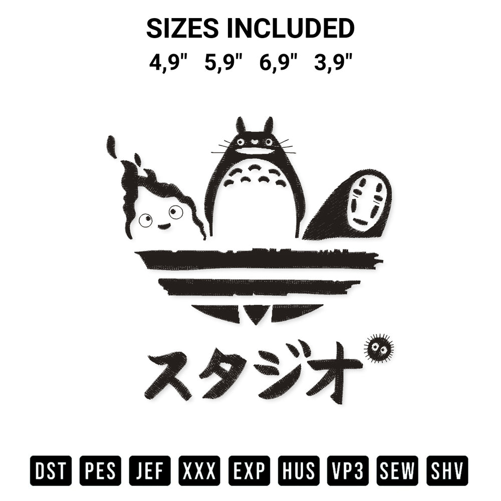 Download the Studio Ghibli Chihiro Totoro Castillo Ambulante Logo Embroidery Design machine embroidery design exclusively at Designspacks.com. Premium digitized pattern for apparel and DIY crafts. Available sizes: 4,9", 5,9", 6,9", 3,9".