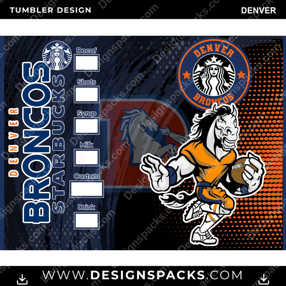 Football Starbucks Denver Tumbler Digital Wrap Design