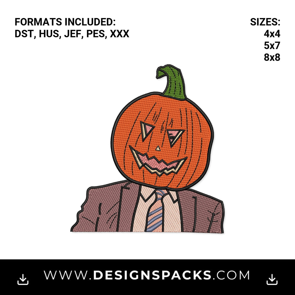 Halloween Pumpkin Head in Suit Embroidery Design - Instant digital download pattern at Designspacks.com