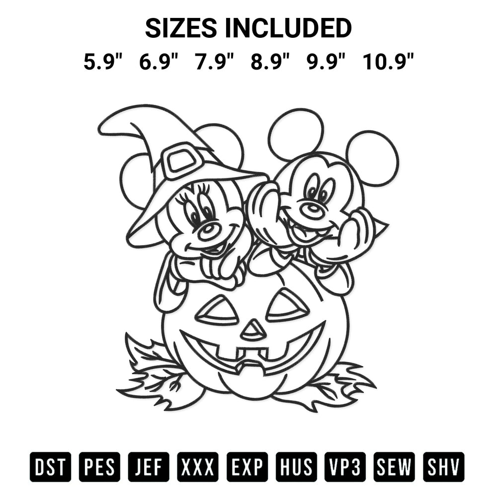 Add a unique touch to your apparel with the Pattern Halloween Mickey Minnie Mouse Embroidery Design embroidery file. Premium instant download available now on Designspacks.com. Available sizes: 5.9", 6.9", 7.9", 8.9", 9.9", 10.9".