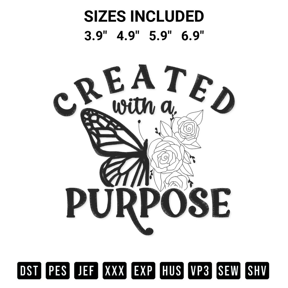 Stitch like a pro with the Created With A Purpose Floral Butterfly Embroidery Design embroidery pattern from Designspacks.com. High-quality digital machine embroidery file. Available sizes: 3.9", 4.9", 5.9", 6.9".