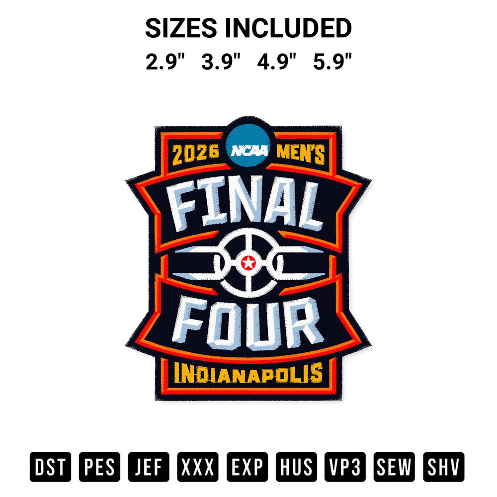 Create amazing crafts with the Final Four 2026 Logo Embroidery Design embroidery file. High-quality digital download from Designspacks.com, perfect for beginners and pros. Available sizes: 2.9", 3.9", 4.9", 5.9".