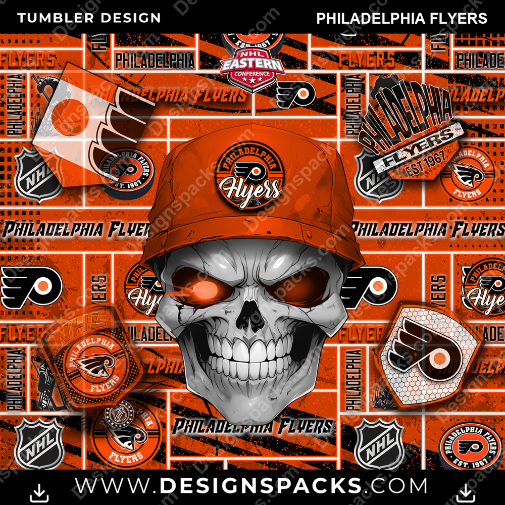 Hockey Skull Philadelphia Flyers Tumbler Digital Wrap Design