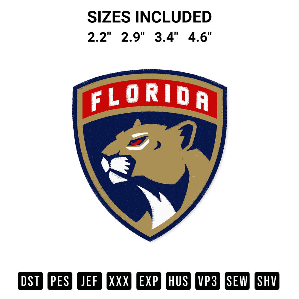 Transform your fabrics with the Florida Panthers Logo Embroidery Design embroidery design. Instant access to premium digitized patterns at Designspacks.com. Available sizes: 2.2", 2.9", 3.4", 4.6".