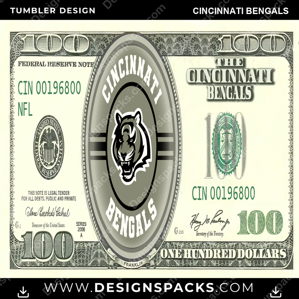 Football 100 Dollar Bill Cincinnati Bengals Tumbler Digital Wrap Design