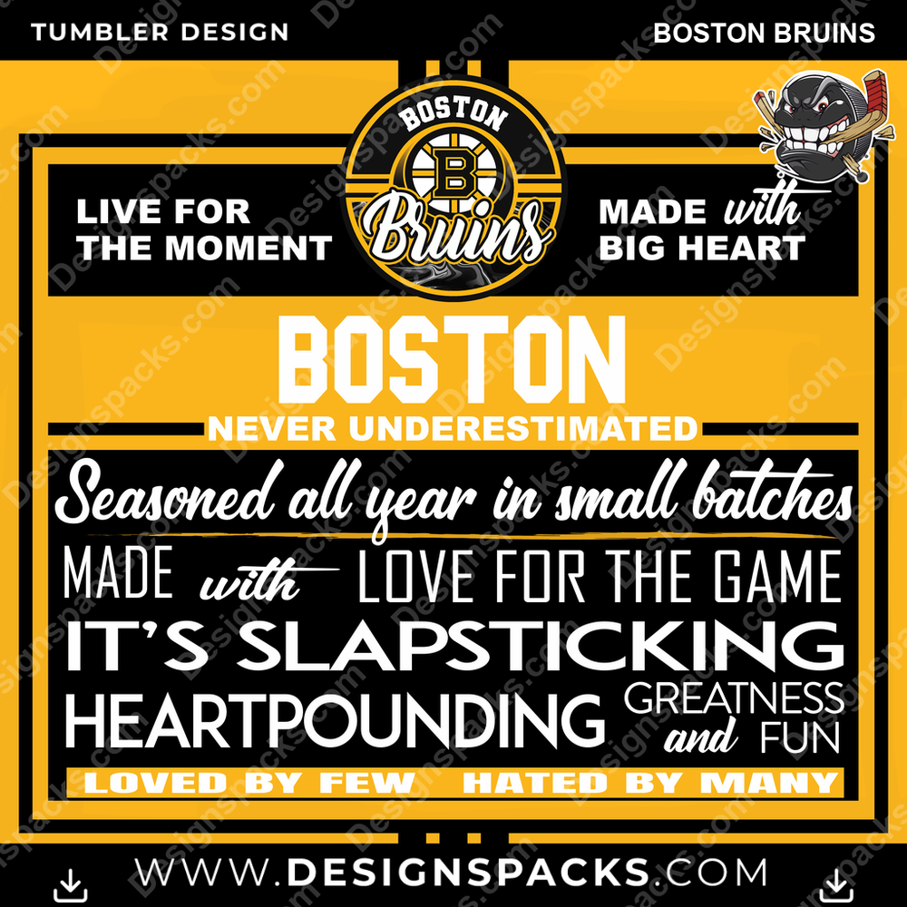 Ice Hockey Slapsticking Boston Bruins NHL Hockey Tumbler Digital Wrap Design Download