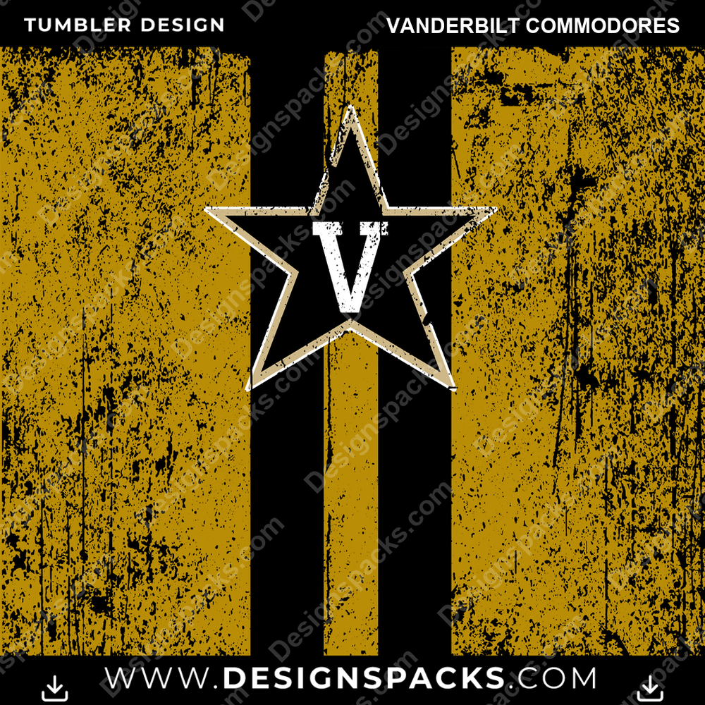 College Sport Grunge Style Vanderbilt Commodores Tumbler Digital Wrap Design