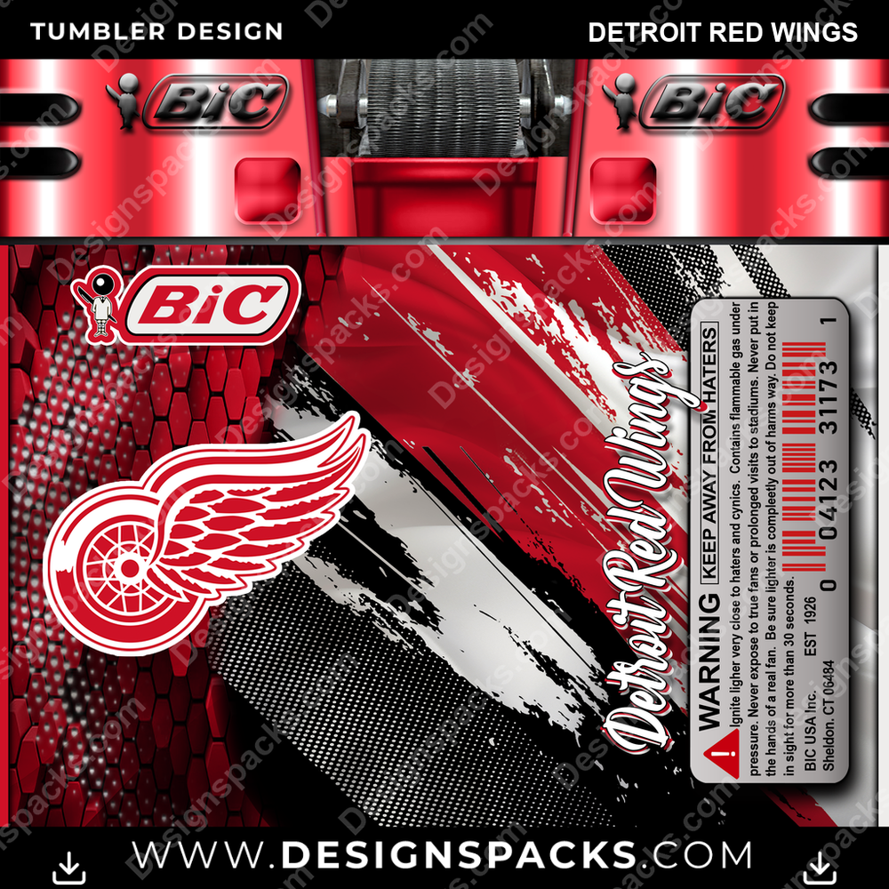 Hockey BIC Lighter Detroit Red Wings NHL Hockey Tumbler Digital Wrap Design Download