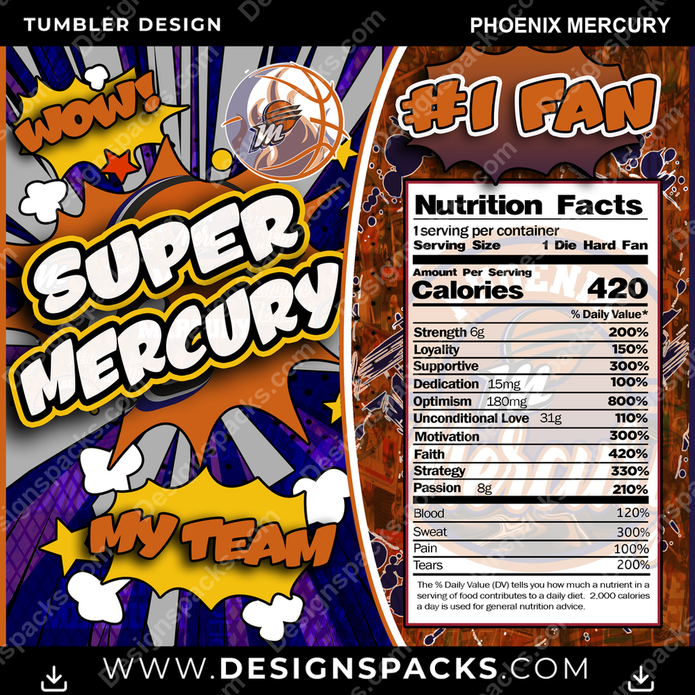 Basketball Super Team Phoenix Mercury Tumbler Digital Wrap Design