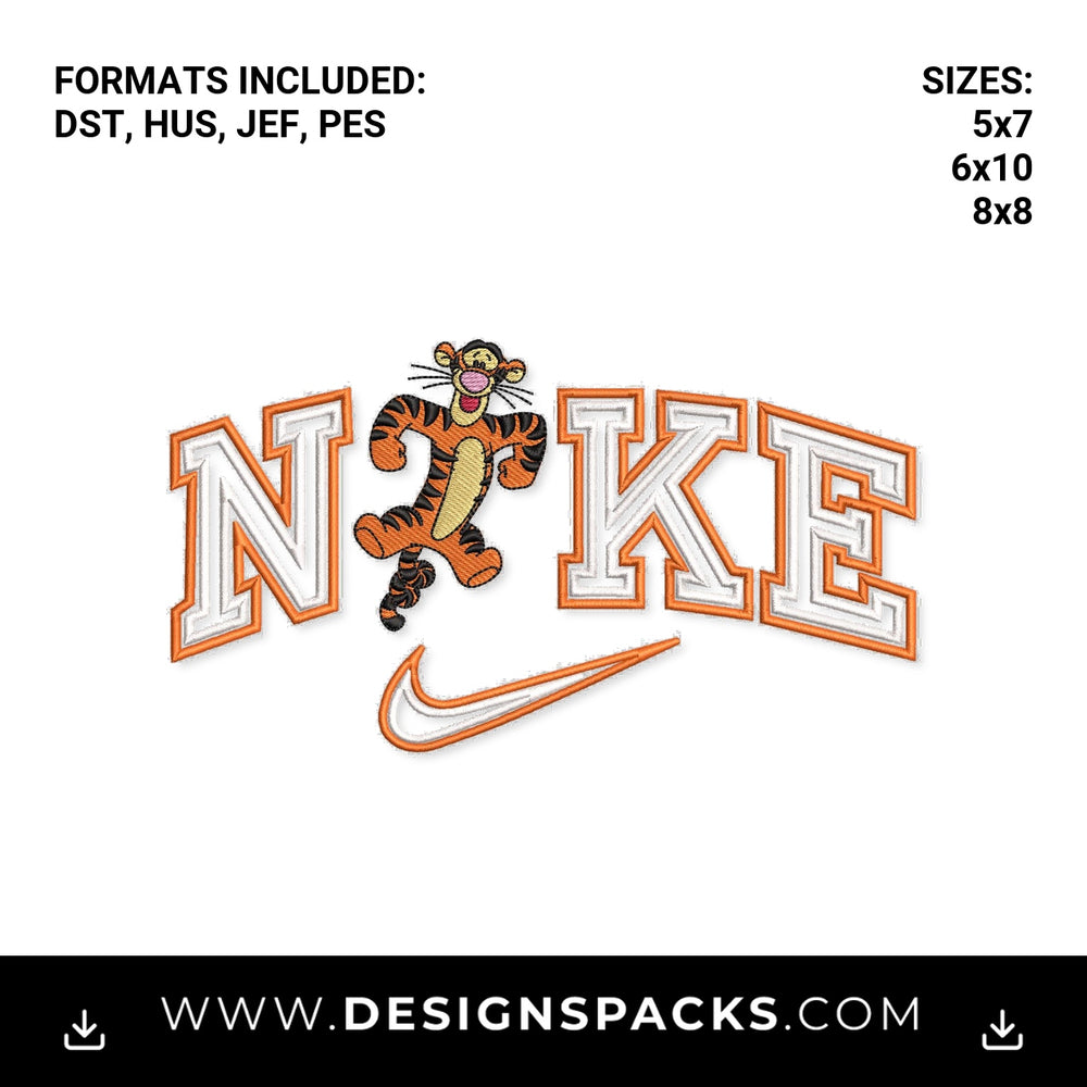 Tigger Nike Swoosh Applique Embroidery Design - Instant digital download pattern at Designspacks.com