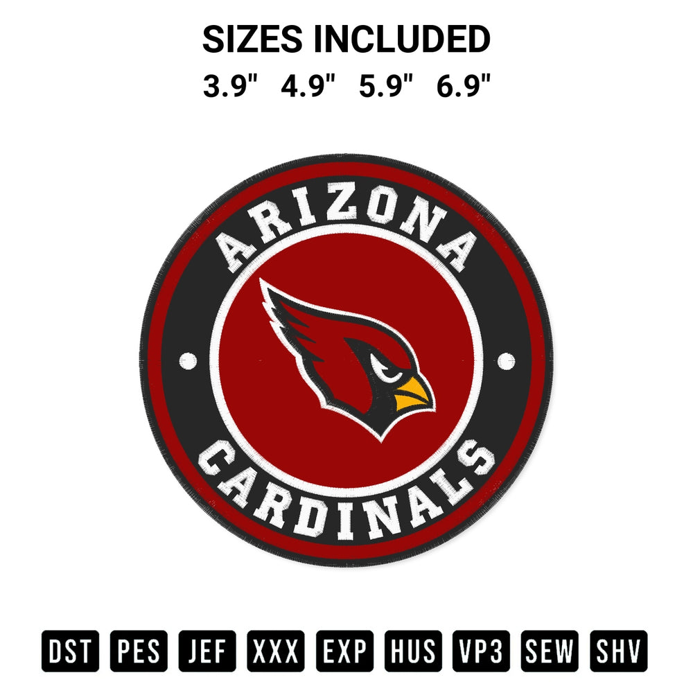 Stitch like a pro with the Arizona Cardinals Circle Logo Embroidery Design embroidery pattern from Designspacks.com. High-quality digital machine embroidery file. Available sizes: 3.9", 4.9", 5.9", 6.9".