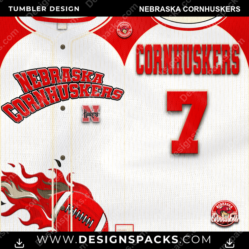 College Sport Team Button-Up Jersey Nebraska Cornhuskers Tumbler Digital Wrap Design