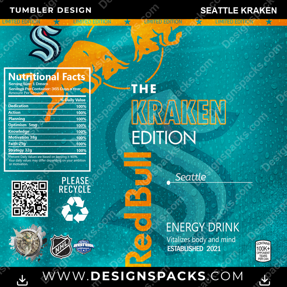 Ice Hockey Red Bull Seattle Kraken NHL Hockey Tumbler Digital Wrap Design Download