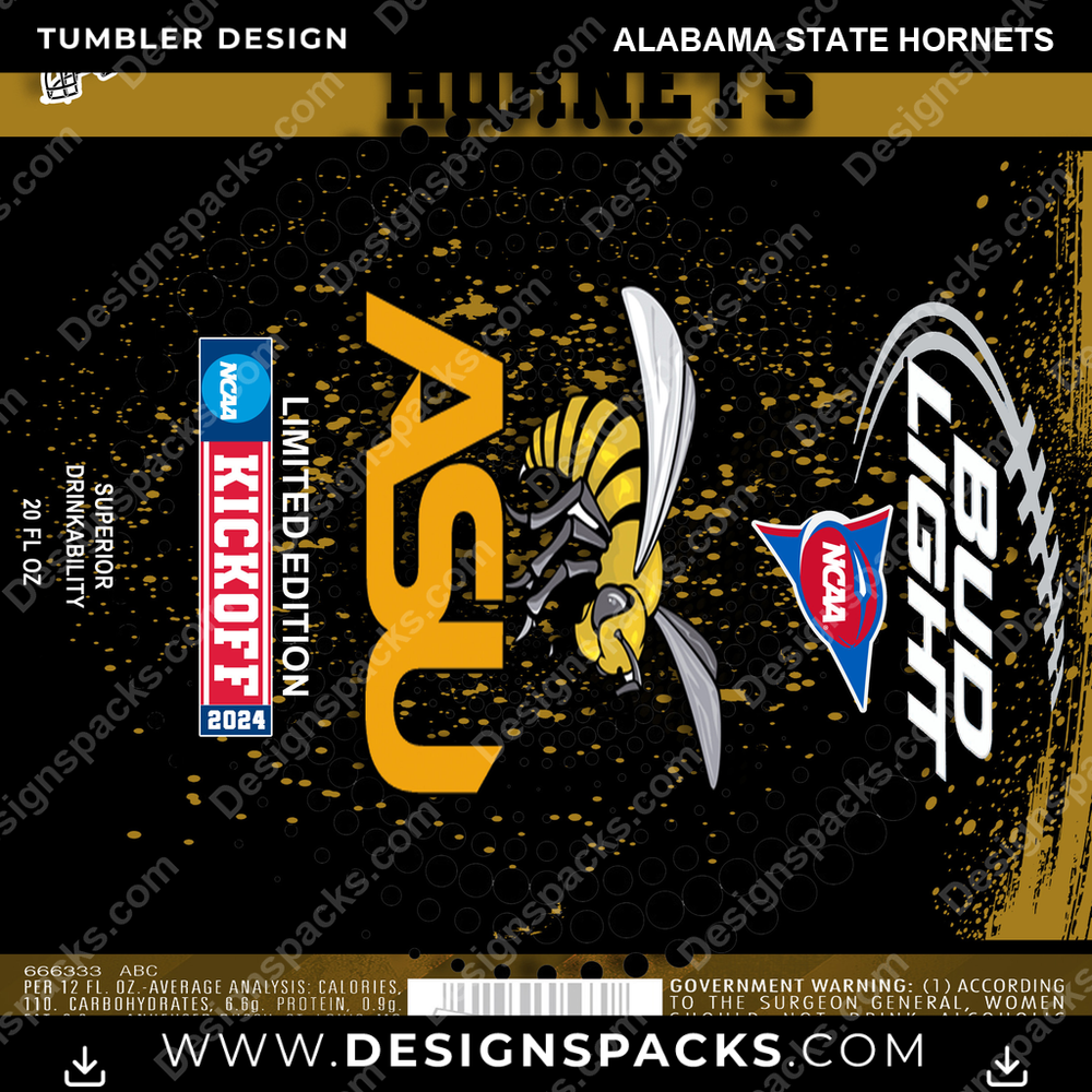 College Sport Bud Alabama State Hornets Tumbler Digital Wrap Design