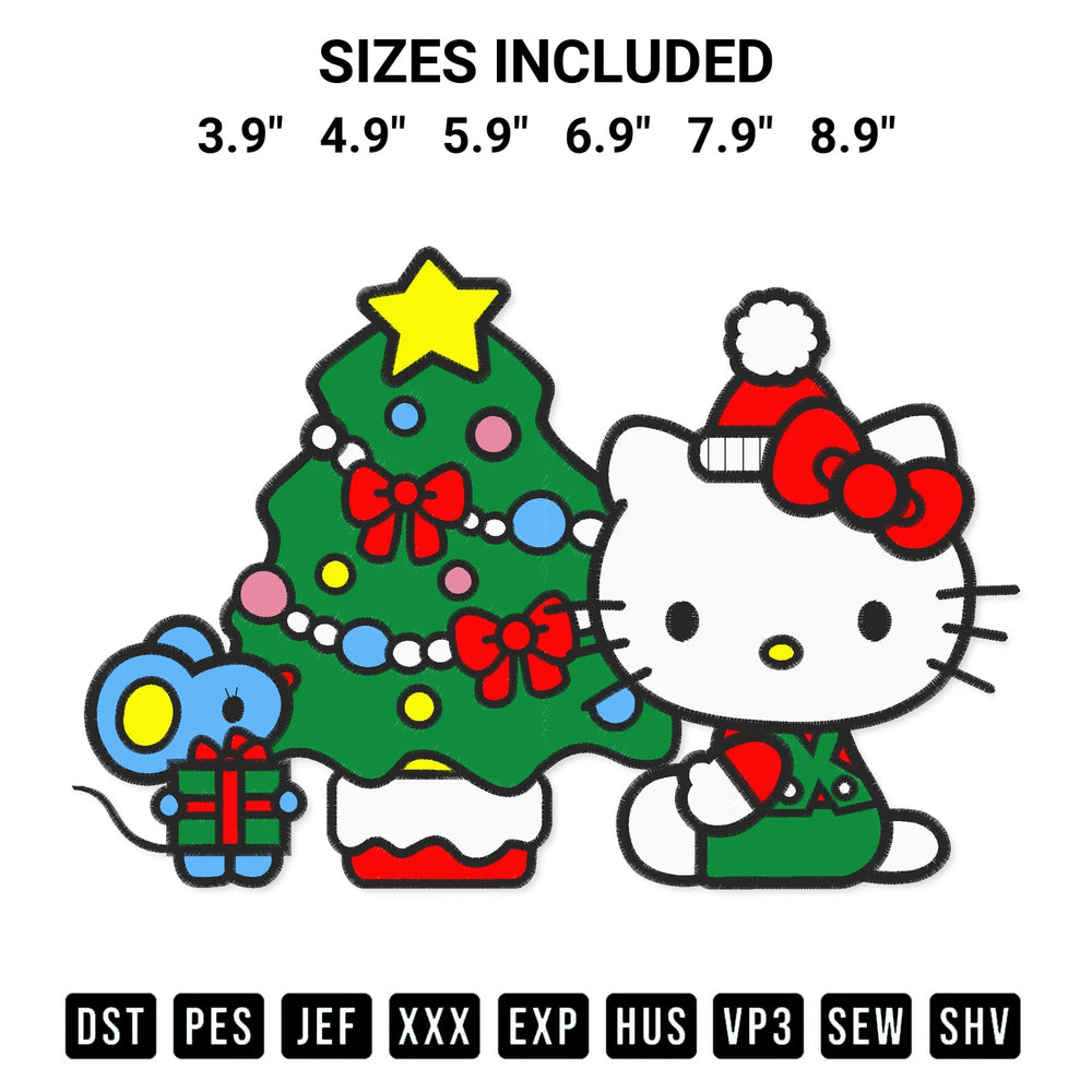 Transform your fabrics with the Hello Kitty And Joey Christmas Tree Embroidery Design embroidery design. Instant access to premium digitized patterns at Designspacks.com. Available sizes: 3.9", 4.9", 5.9", 6.9", 7.9", 8.9".