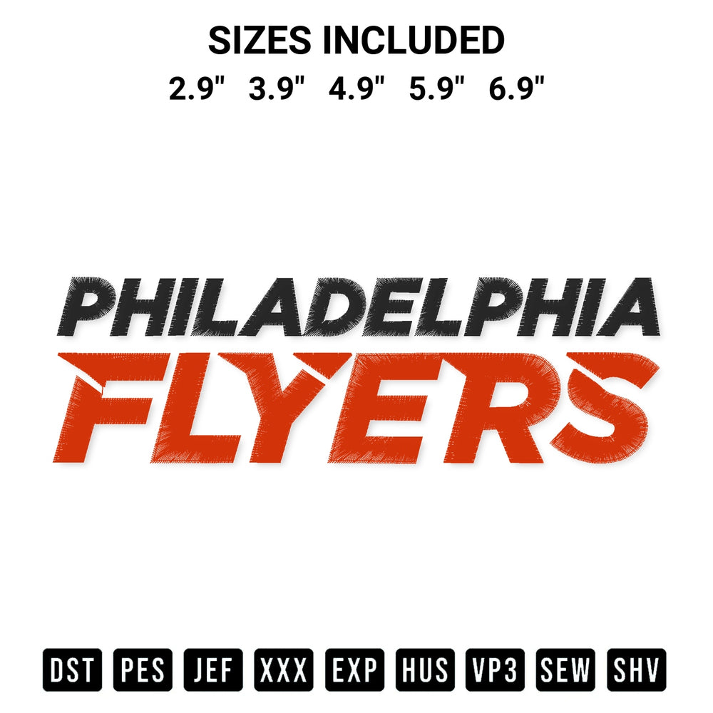Elevate your next project with our Philadelphia Flyers Wordmark Embroidery Design embroidery file. Shop high-quality digital patterns instantly at Designspacks.com. Available sizes: 2.9", 3.9", 4.9", 5.9", 6.9".