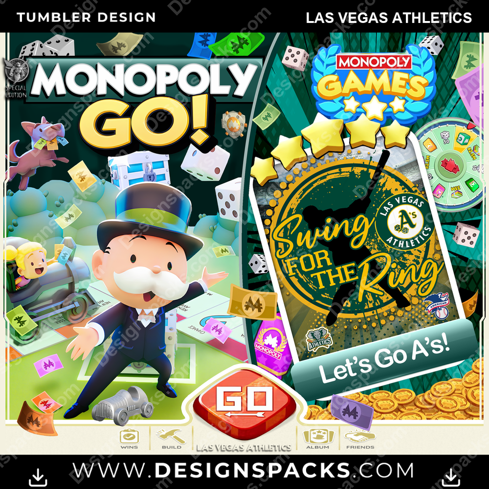 Baseball Monopoly Go! Las Vegas Athletics Tumbler Digital Wrap Design