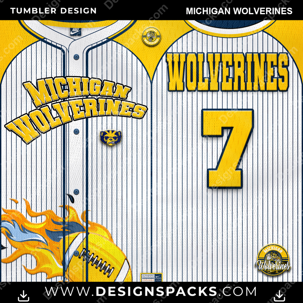 College Sport Team Button-Up Jersey Michigan Wolverines NCAA College Sport Tumbler Digital Wrap Design Download