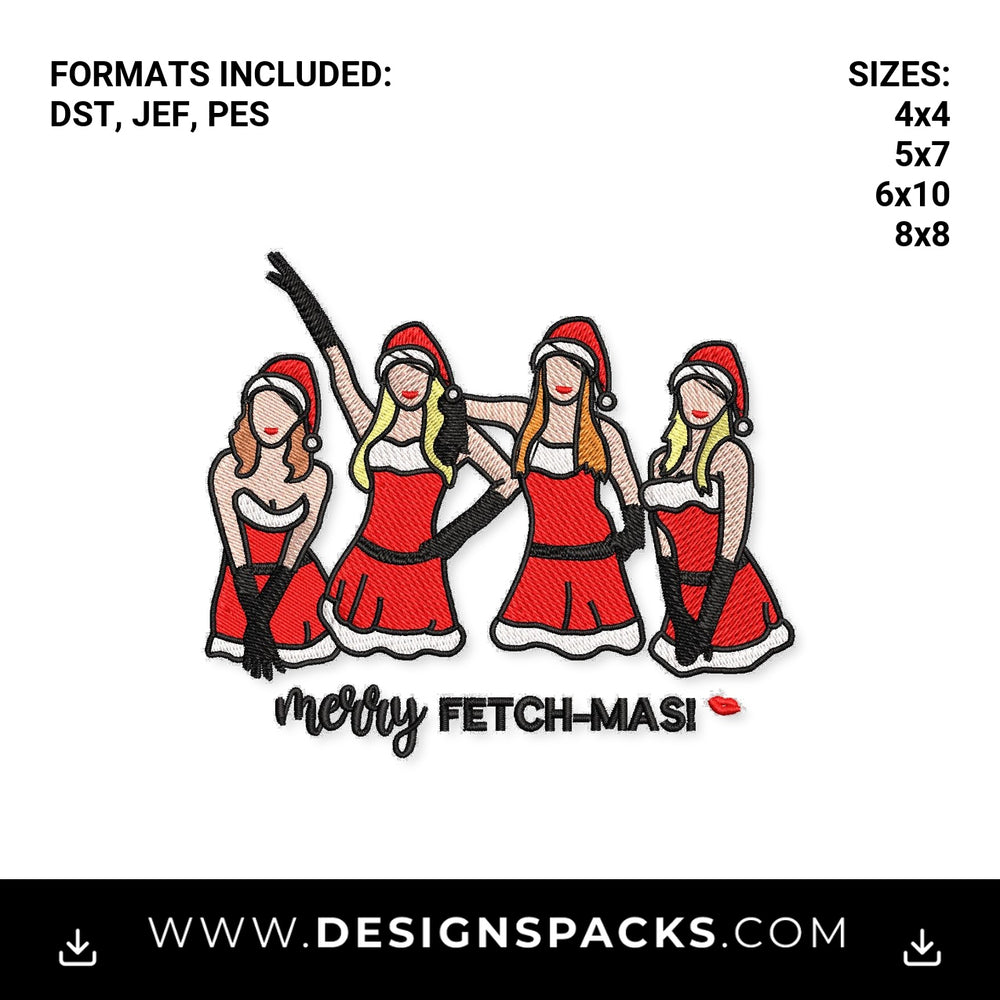 Merry Fetch-Mas Mean Girls Christmas Embroidery Design - Instant digital download pattern at Designspacks.com